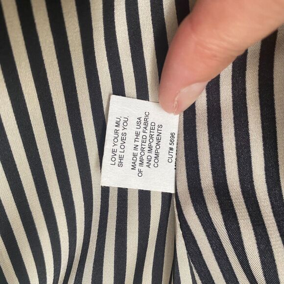 Show Me Your MuMu Top Jacket L Black Ivory Striped Silky 2 button Relaxed - Picture 8 of 8
